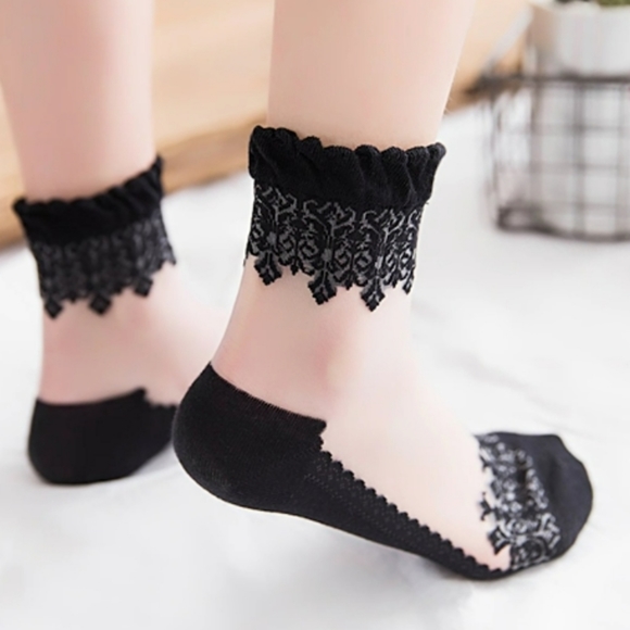 NWT Women's Ultrathin Transparent Lace Elastic Short Socks - Picture 16 of 17